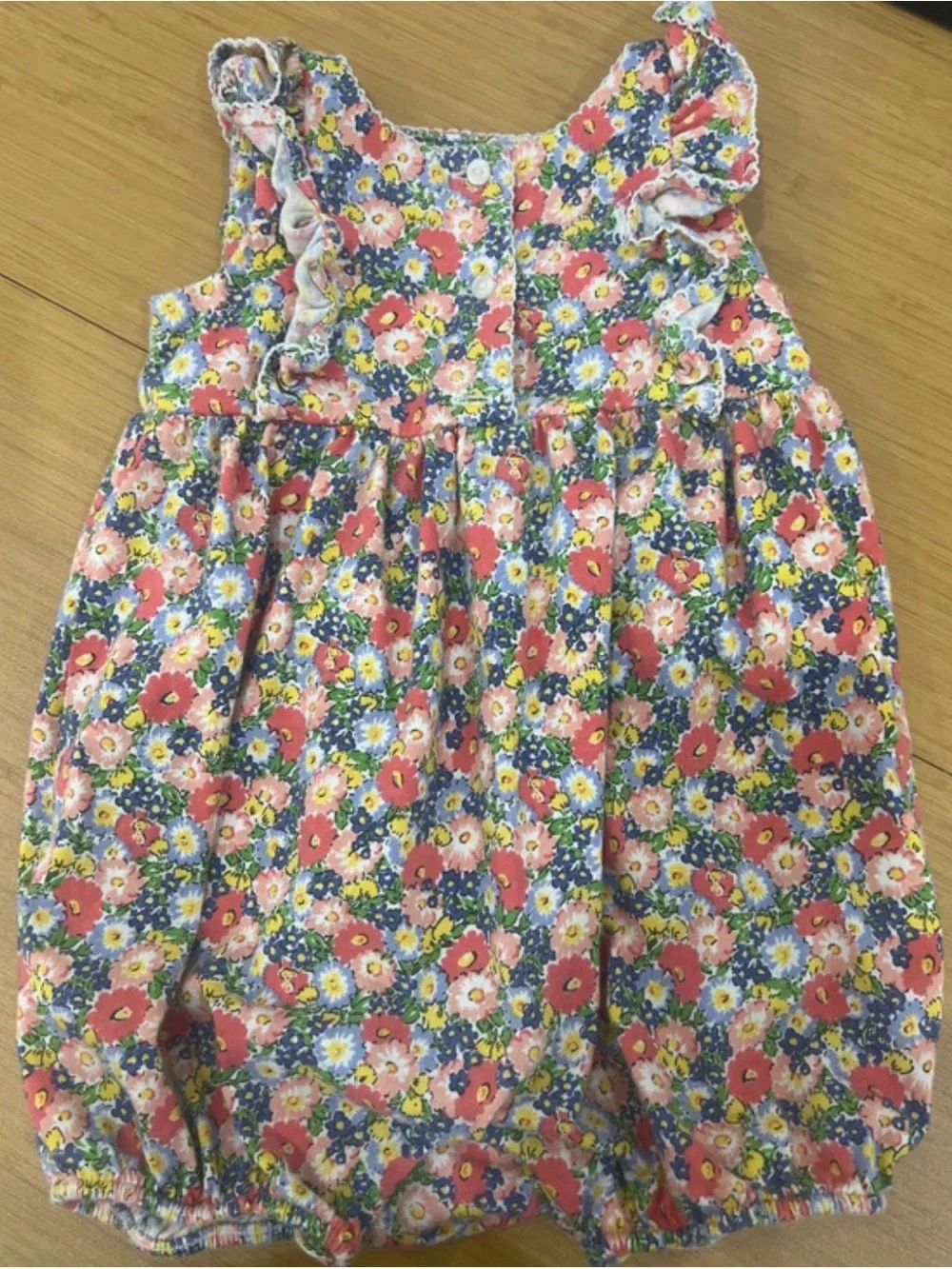 Floral Ruffle Toddler Romper - Pink & Blue